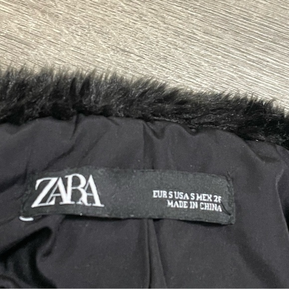 ZARA Women's Coat FAUX FUR Black HOOD DETAIL Soft Furry HOODED Jacket Sz S - Picture 6 of 8